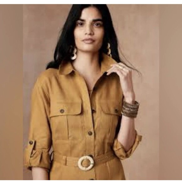 Banana Republic Heritage Linen Scout Dress Safari Lagenloook M Bronze - Picture 2 of 15